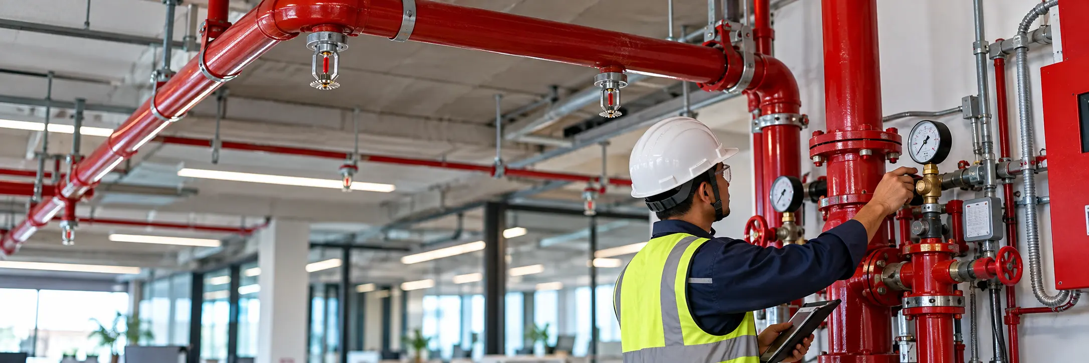 Fire suppression system protecting a commercial building