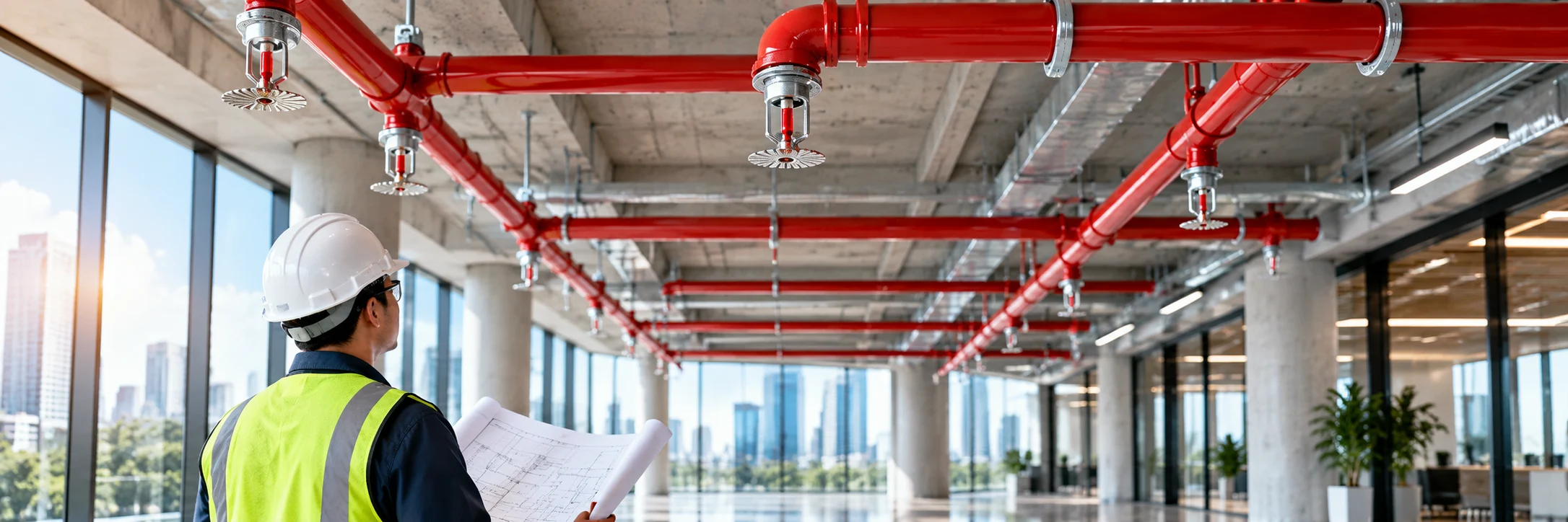 What should be checked before fire sprinkler system installation in a commercial building